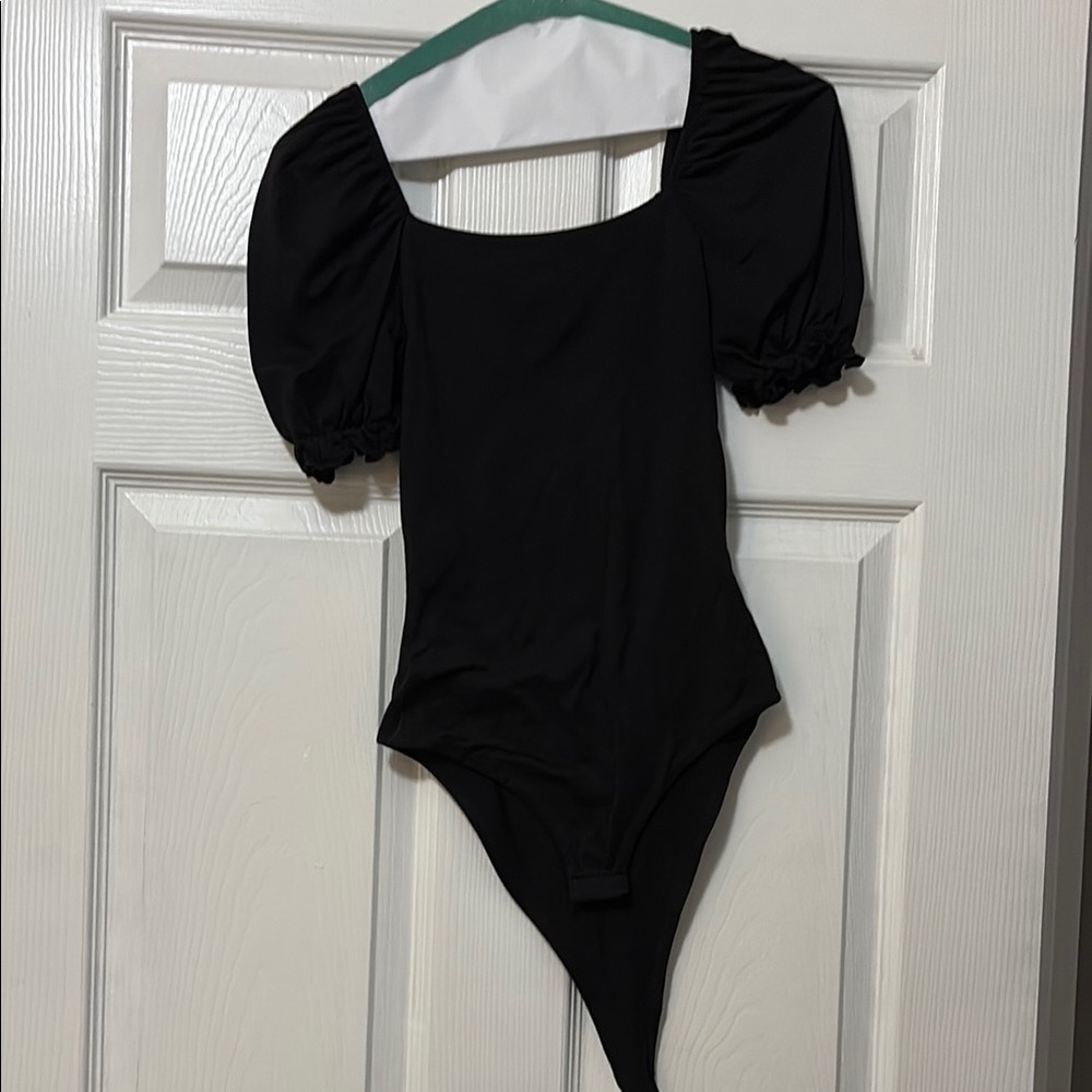 Pink Lily Black Puff Sleeve Bodysuit